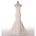 Mermaid Champagne Sheer Neck Wedding Dress with Appliques
